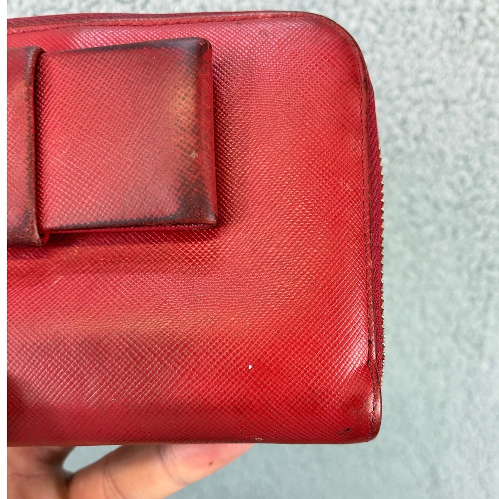 Prada Wallet Saffiano Bow Zip Around Womens OS Red Luxury Designer Leather READ - Picture 13 of 15